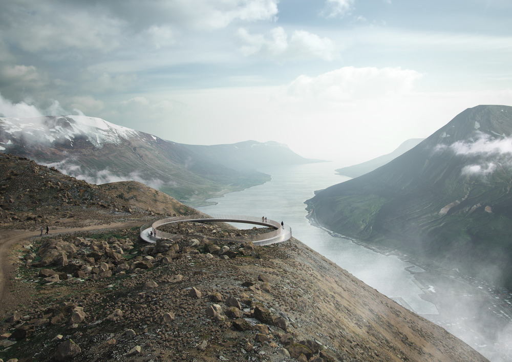 Birds Eye with Seydisfjordur and the Atlantic Ocean in the background Photo credit: Render artists: Alex Cetea & Andrei Ducu Predescu