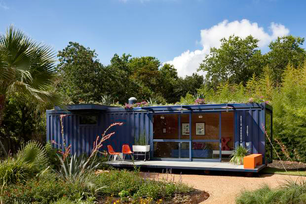 A shipping container converted into an eco-friendly guest house 