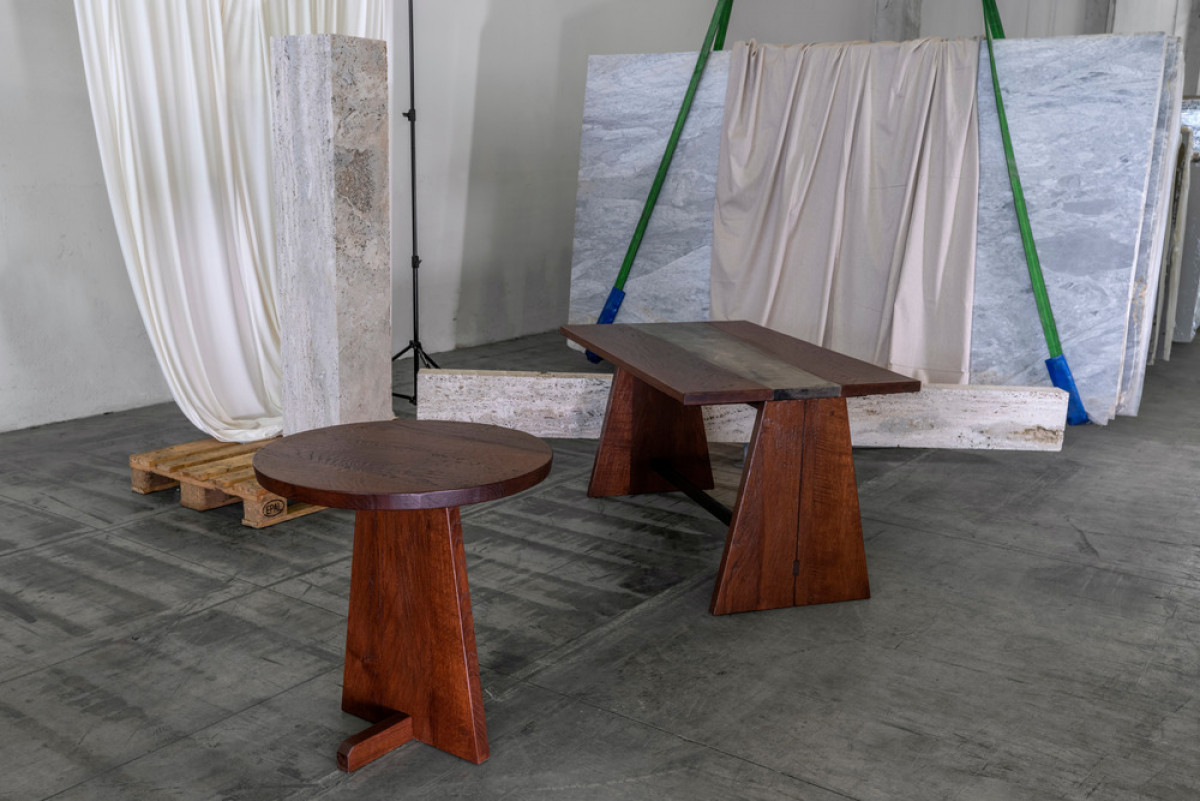 Bespoke hand-planed oak tables shot in the Italian artisan workshop | Photo credit: Atelier Orlandi