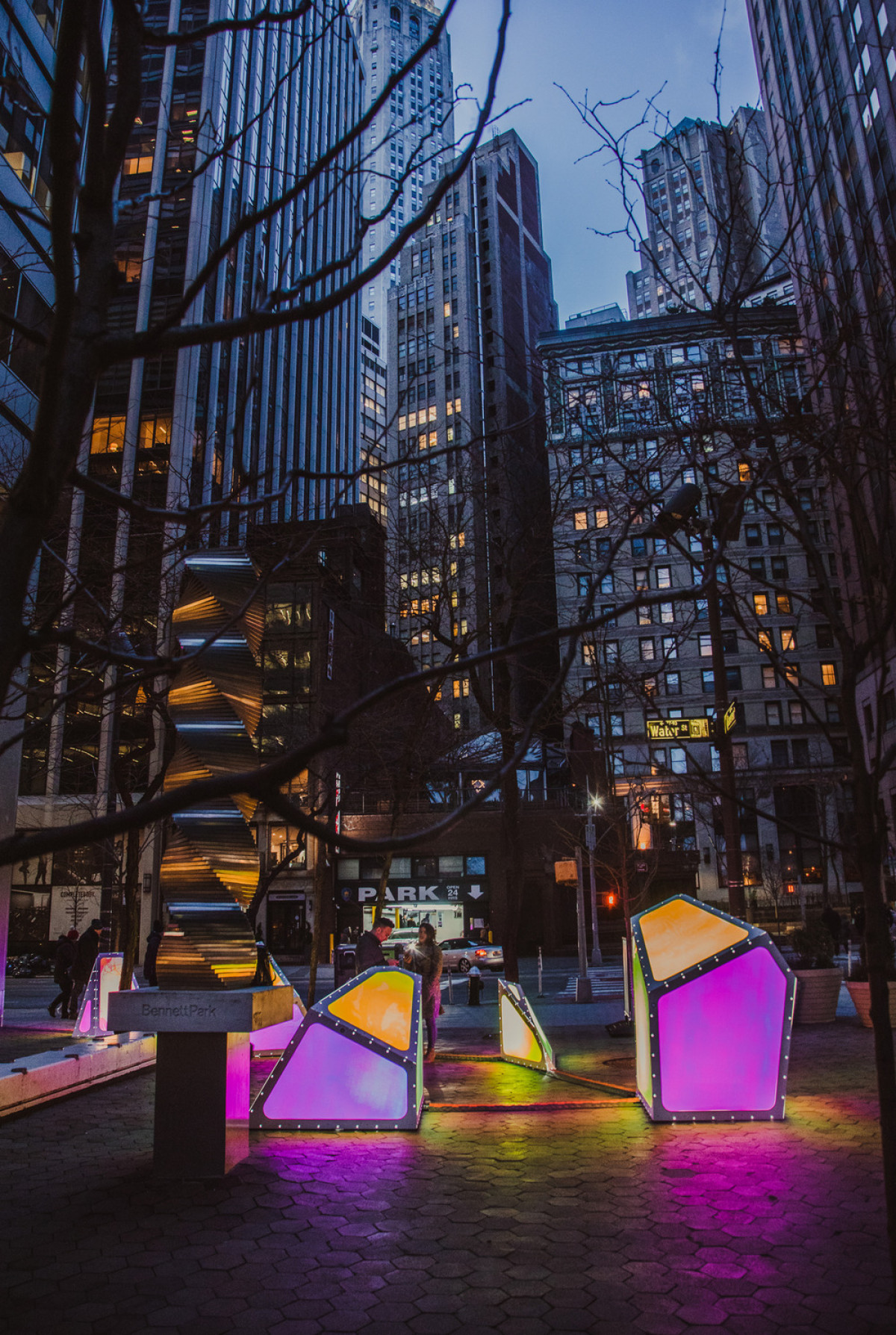 Oscillation in New York City utilizing sight, sound, and movement to spark spontaneous social interactions and conversations within a once underutilized plaza. Photo credit: Savannah Lauren