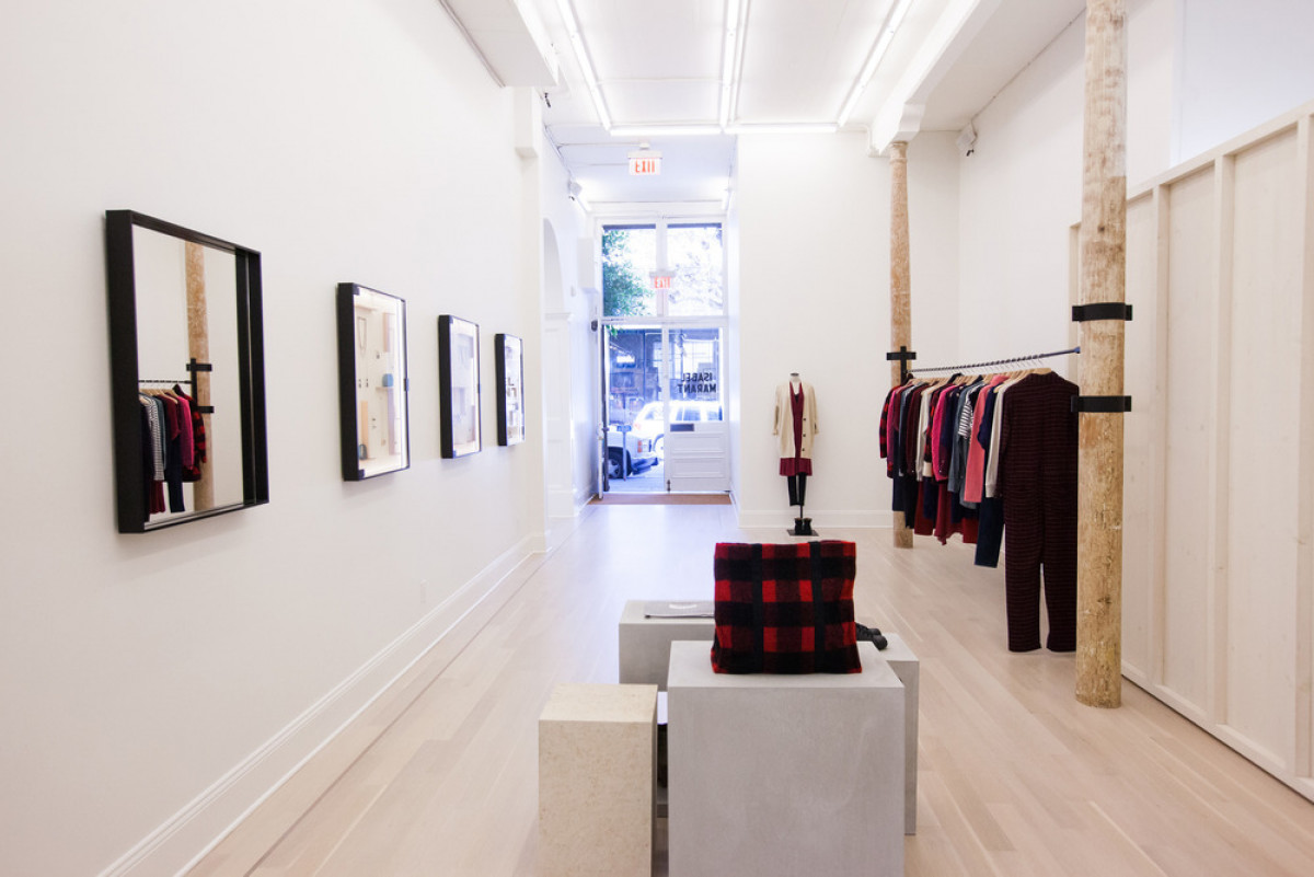   Isabel Marant: At the fashion brand's San Francisco location by William Duff Architects (WDA), working with Franklin Azzi Architecture, the minimal palette of exposed brick walls painted white and whitewashed wood panel partitions allow the merchandise 