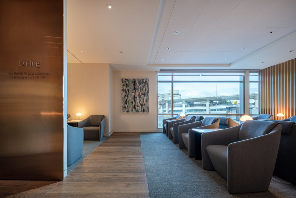   British Airways Lounge: The 7,158 square-foot British Airways Lounge at SFO features minimalist design, a soothing color palette of blues, grays and earth tones, and floor-to-ceiling windows with runway views. The Boutique Dining Room features an entry 