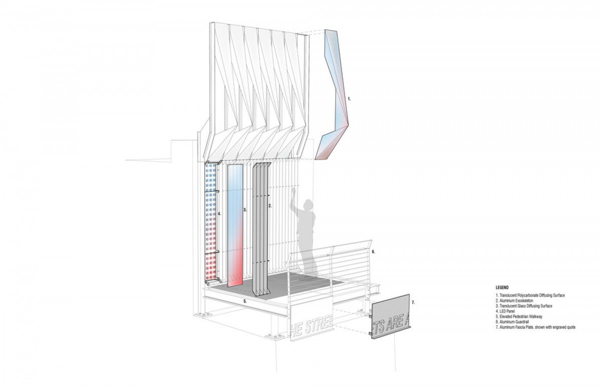 Axonometric study showing wall assembly and walkway, Photo credit: mbac 