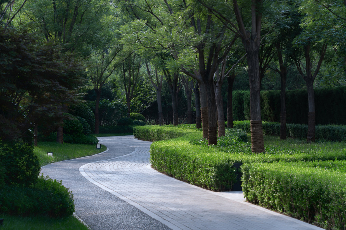 The circulation around the site is defined through a hierarchy which is subtly expressed through the paving. The main circulation loop which circumambulates the site is divided into two materials, a permeable poured material ideal for jogging or children’