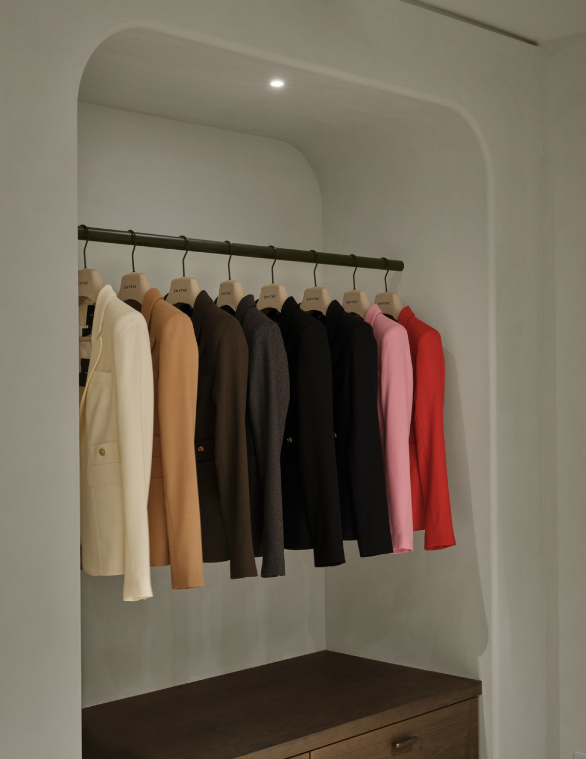 One rack is reserved for SMYTHE's bestselling duchess blazer, famously favoured by Kate Middleton, Duchess of Cambridge.